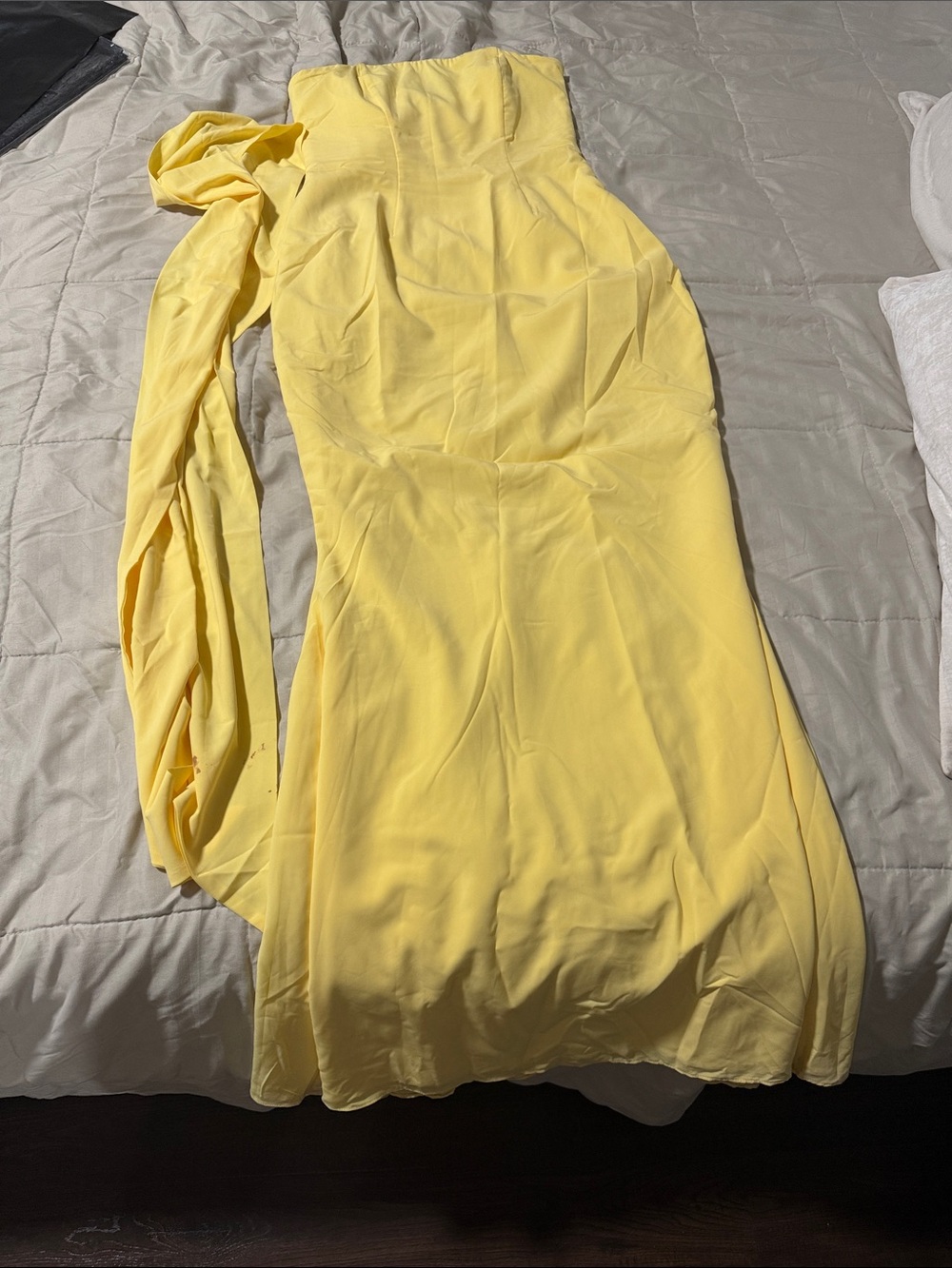 Oh Polly Strapless Yellow Gown with Draped Sash
